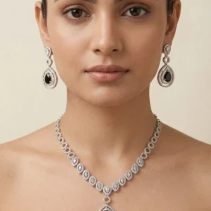 Midnight Onyx & Crystal Halo Regal Jewelry Set