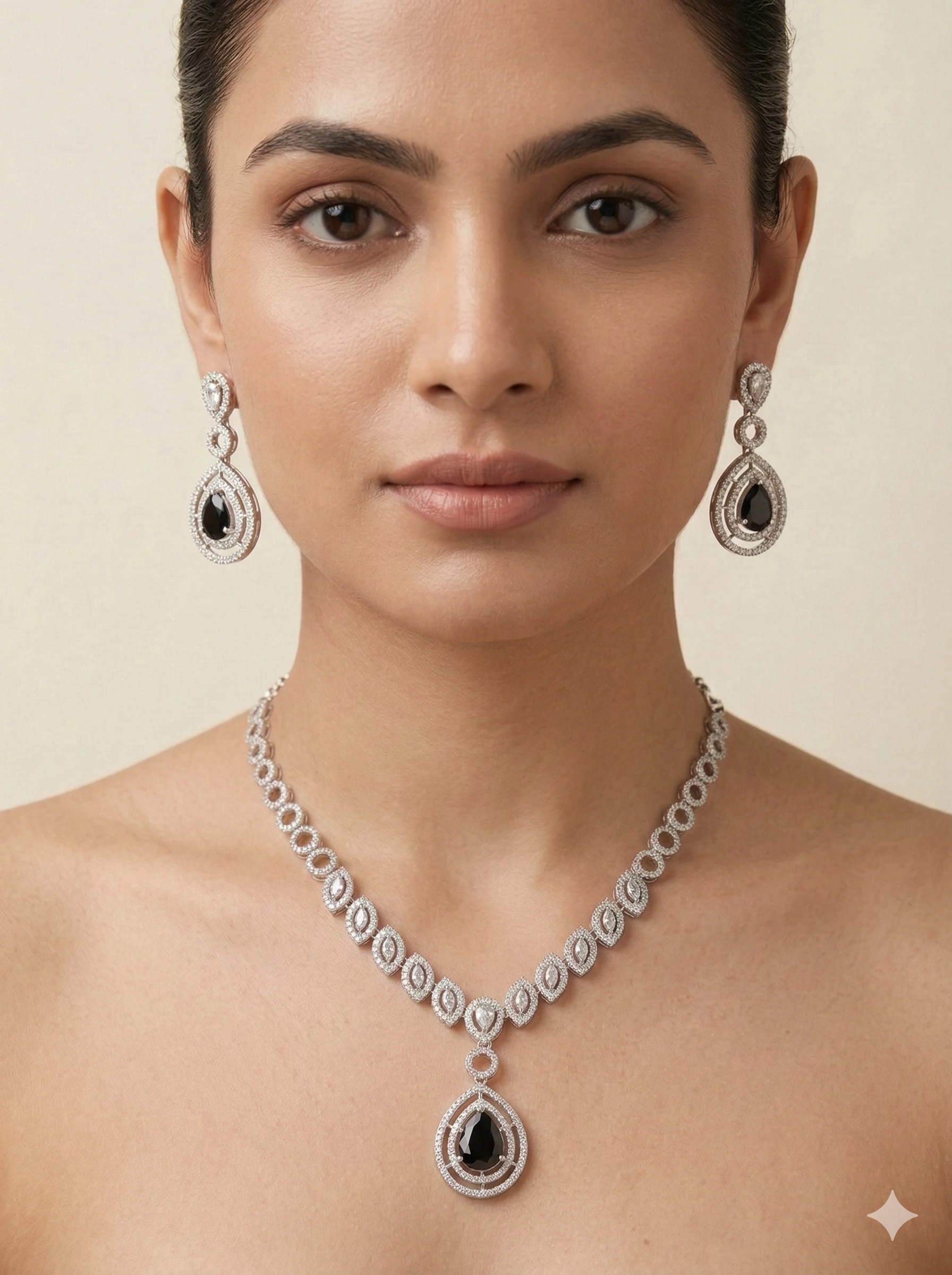 Midnight Onyx & Crystal Halo Regal Jewelry Set