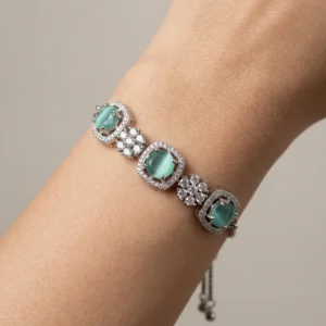 Elegant Teal Halo & Crystal Cluster Adjustable Bracelet
