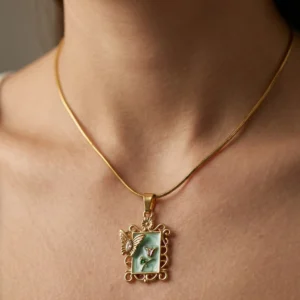 Vintage Gold Butterfly & Floral Seafoam Filigree Necklace