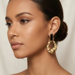 Avant-Garde Architectural Gold & Onyx Statement Earrings