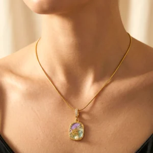 Regal Autumn Leaf Enamel Pendant Necklace