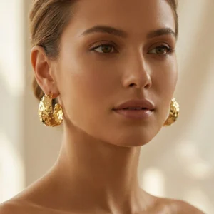 Hammered Gold Hoop Earrings – Sculpted Shine, Contemporary Boldness