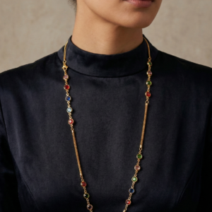Vibrant Multi-Color Gemstone Gold Station Necklace