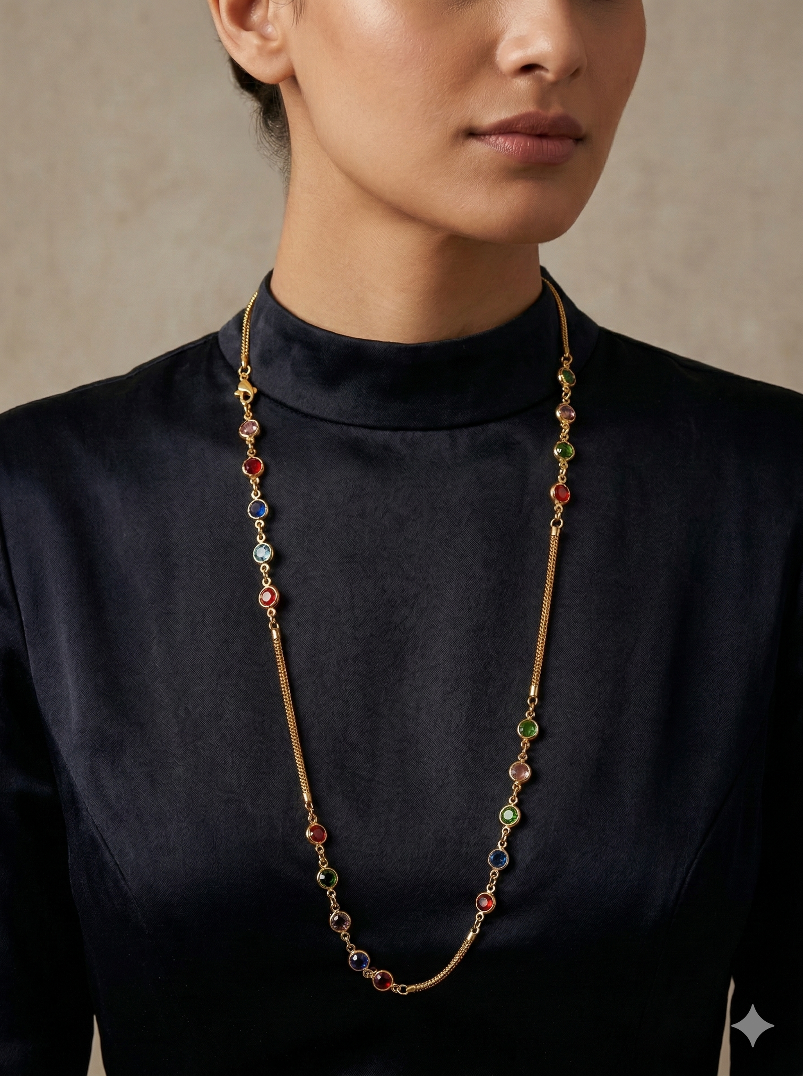 Vibrant Multi-Color Gemstone Gold Station Necklace