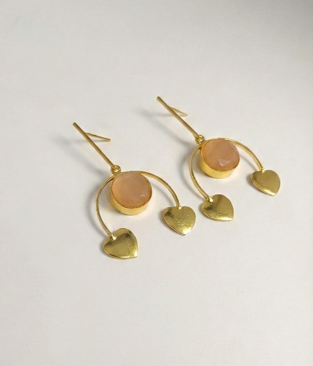 Golden Peach Stone Heart Drop Earrings – Soft Romance, Modern Grace - Image 2