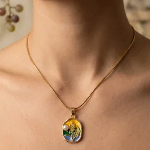 Artisanal Gold Meadow Enamel Pendant Necklace