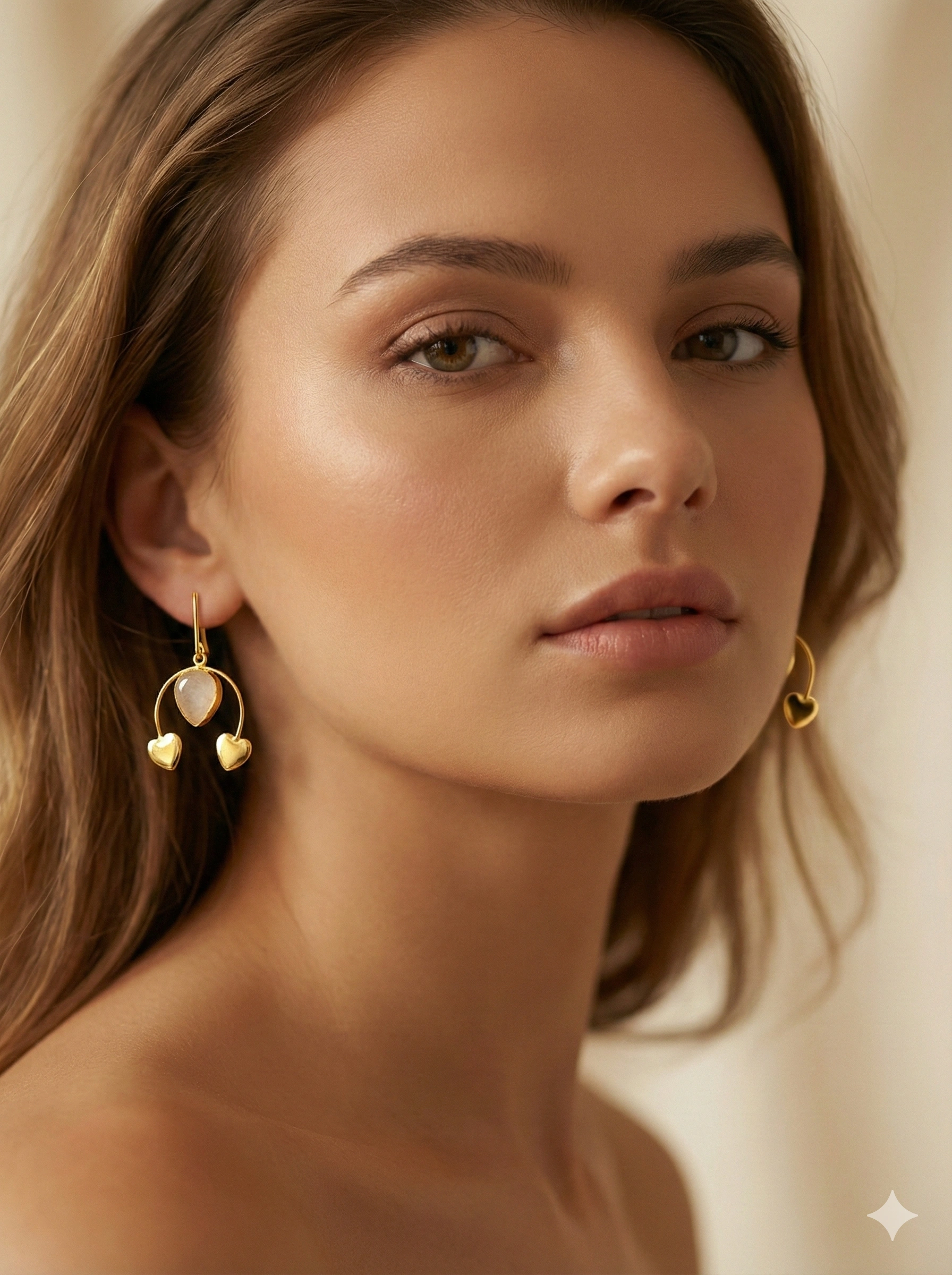 Golden Heart Drop Earrings – Soft Glow, Delicate Charm - Image 2