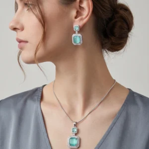 Ethereal Seafoam Halo Necklace & Earring Set