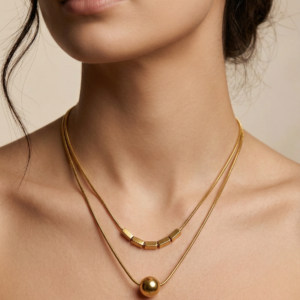 Modern Minimalist Double-Layer Gold Statement Necklace