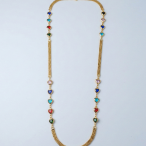 Multi-Color Radiant Heart Gold Station Necklace