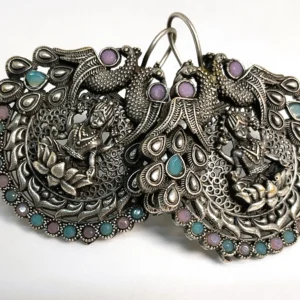 Silver Replica Peacock Goddess Earrings – Heritage in Every Detail