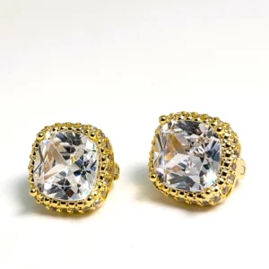 Gold Crystal Stud Earrings – Luxury CZ Diamond Huggie Earrings for Women