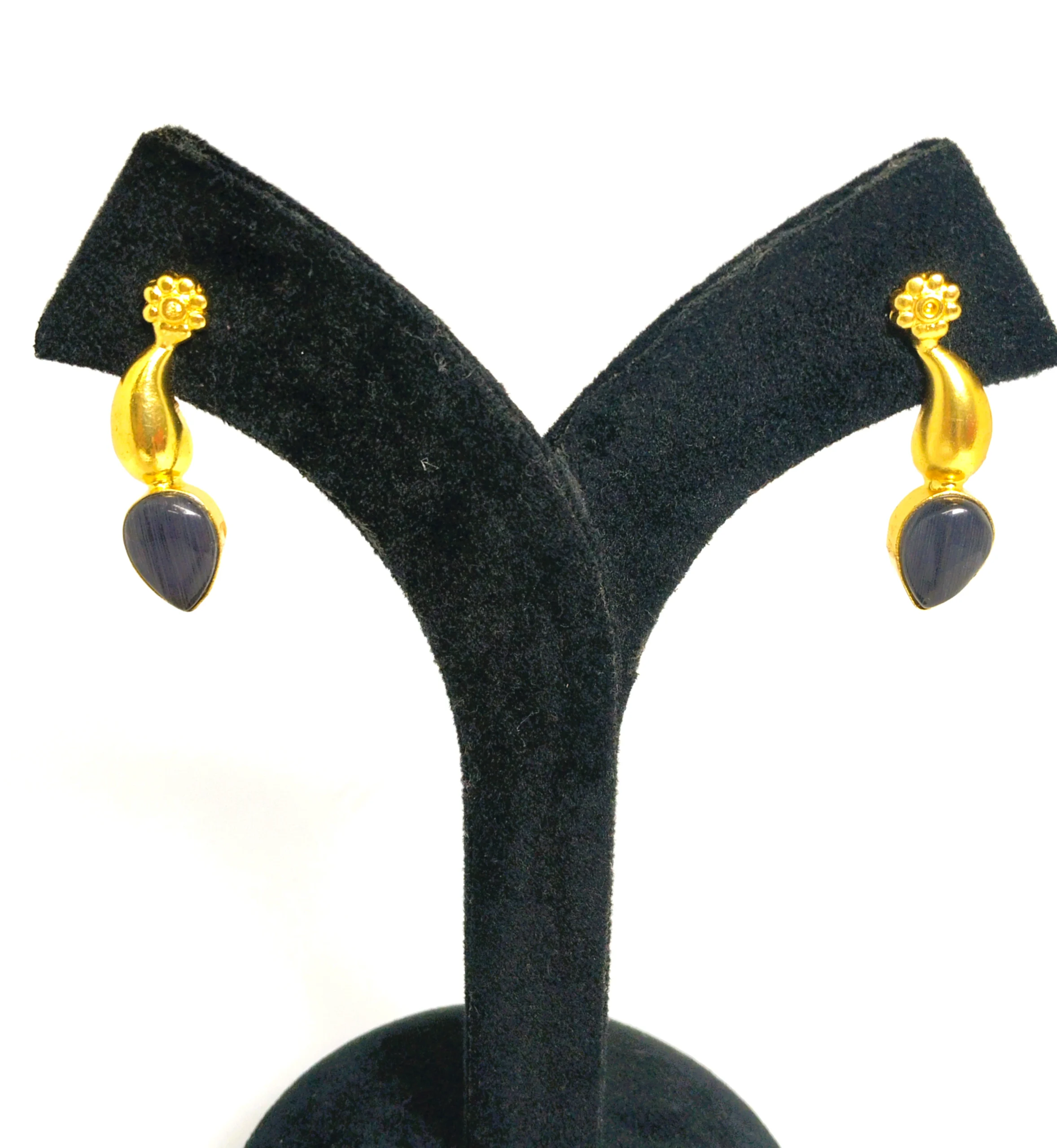 Black Sapphire Drop Dangle Earrings | Luxury Gold Earrings - Image 3