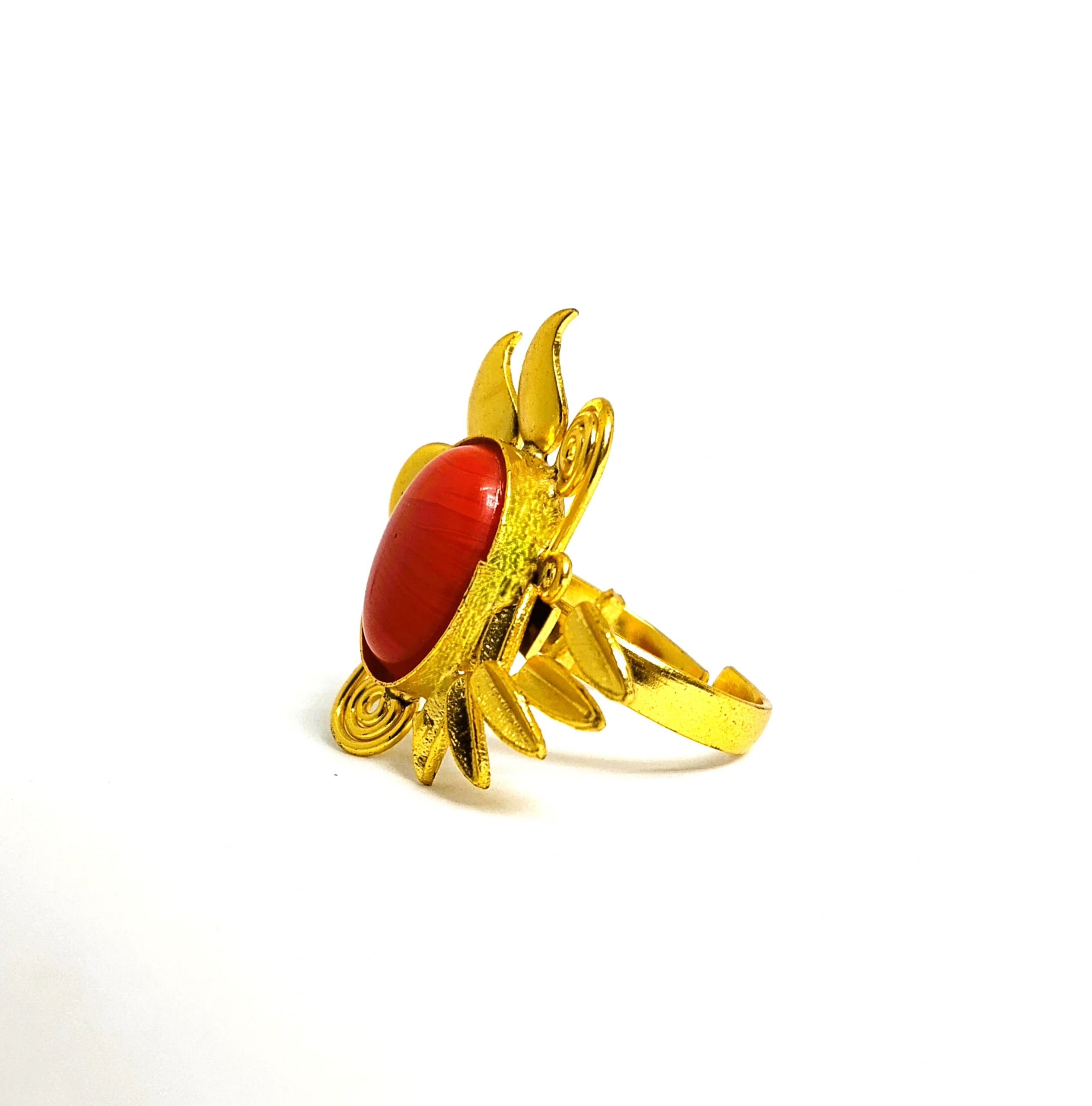 Gold Red Coral Sun Burst Ring – Boho Coral Stone Cocktail Ring | Luxury Artisan Statement Ring - Image 3