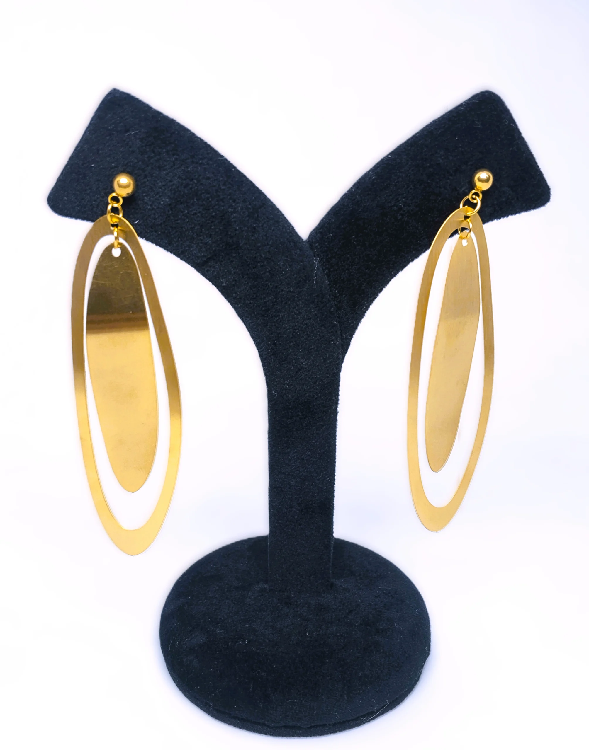 Contemporary Gold Double Oval Drop Earrings - Image 2