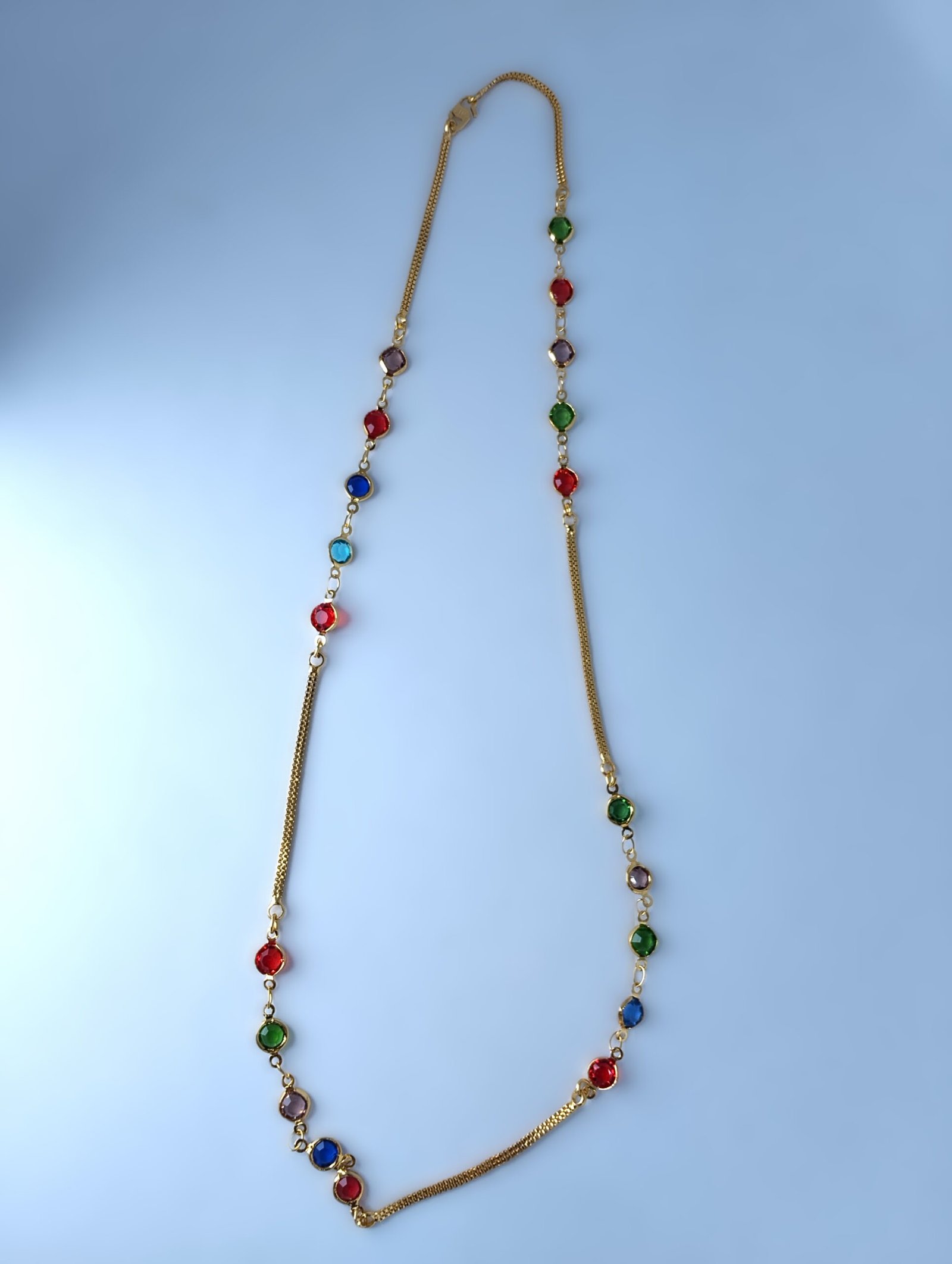 Vibrant Multi-Color Gemstone Gold Station Necklace - Image 2