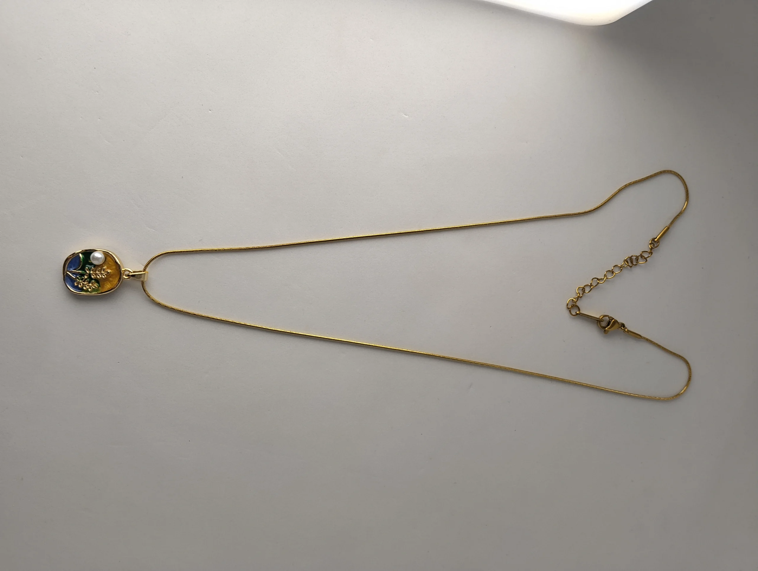 Artisanal Gold Meadow Enamel Pendant Necklace - Image 3