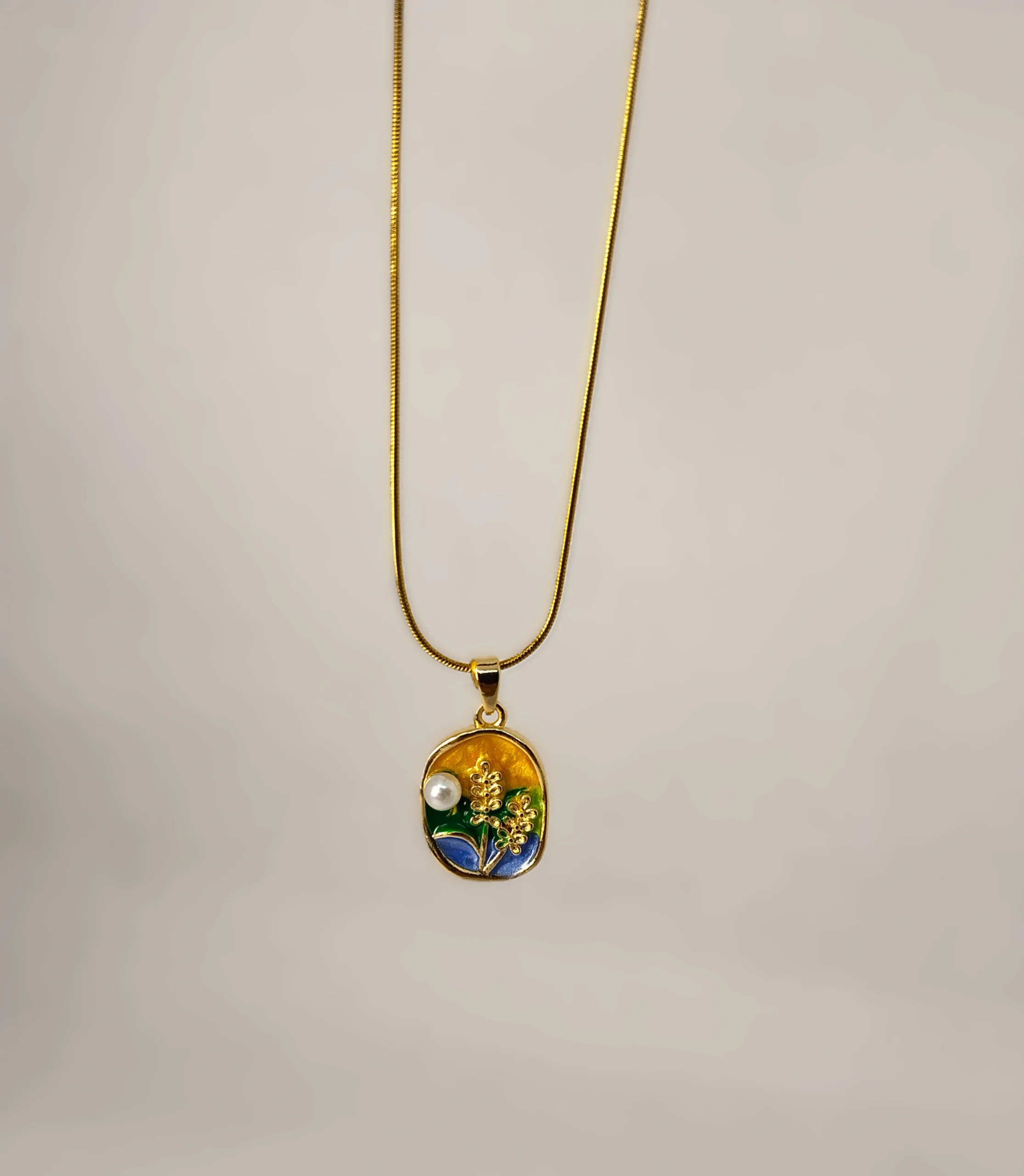 Artisanal Gold Meadow Enamel Pendant Necklace - Image 2