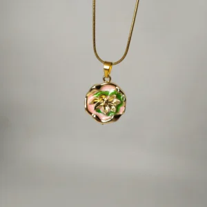 Artisanal Gold Floral Enamel Pendant Necklace