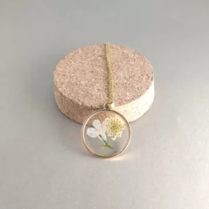 Enchanting Gold Pressed Flower Pendant Necklace
