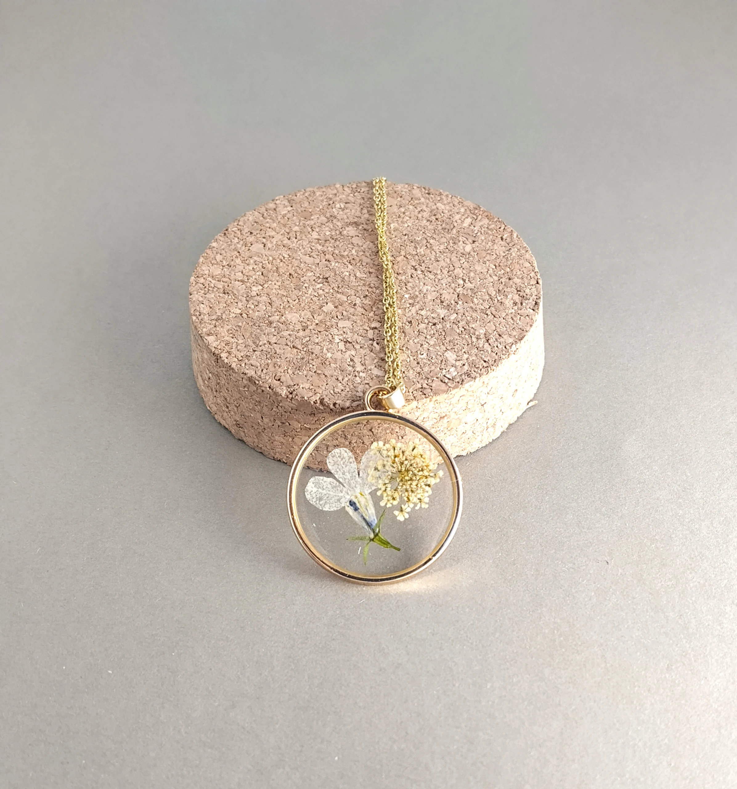 Enchanting Gold Pressed Flower Pendant Necklace