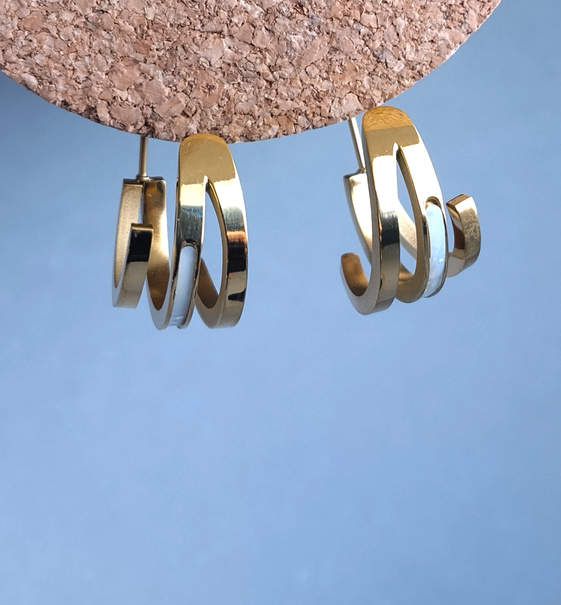 Modern Gold Triple-Band Semi-Hoop Earrings - Image 2