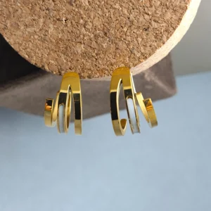 Modern Gold Triple-Band Semi-Hoop Earrings