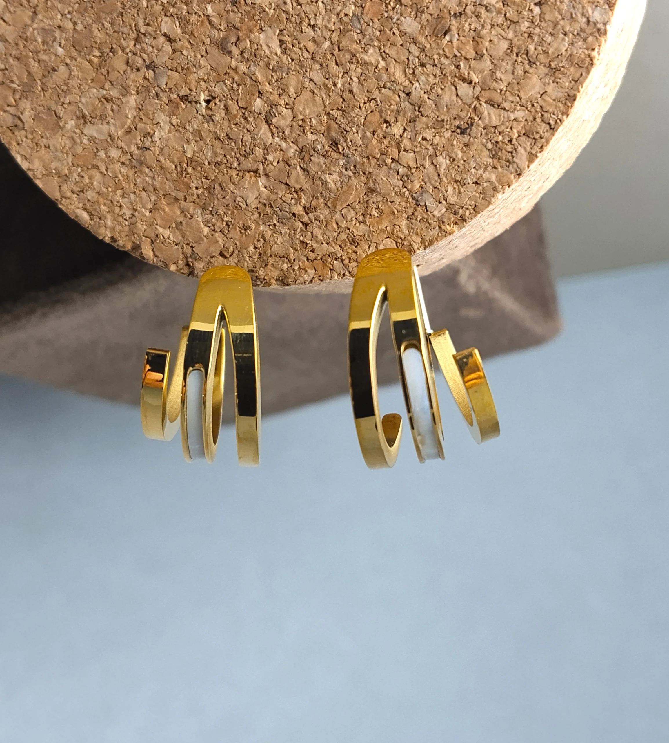 Modern Gold Triple-Band Semi-Hoop Earrings