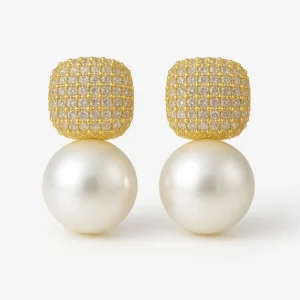 Elegant Gold Plated Pearl & Crystal Stud Earrings
