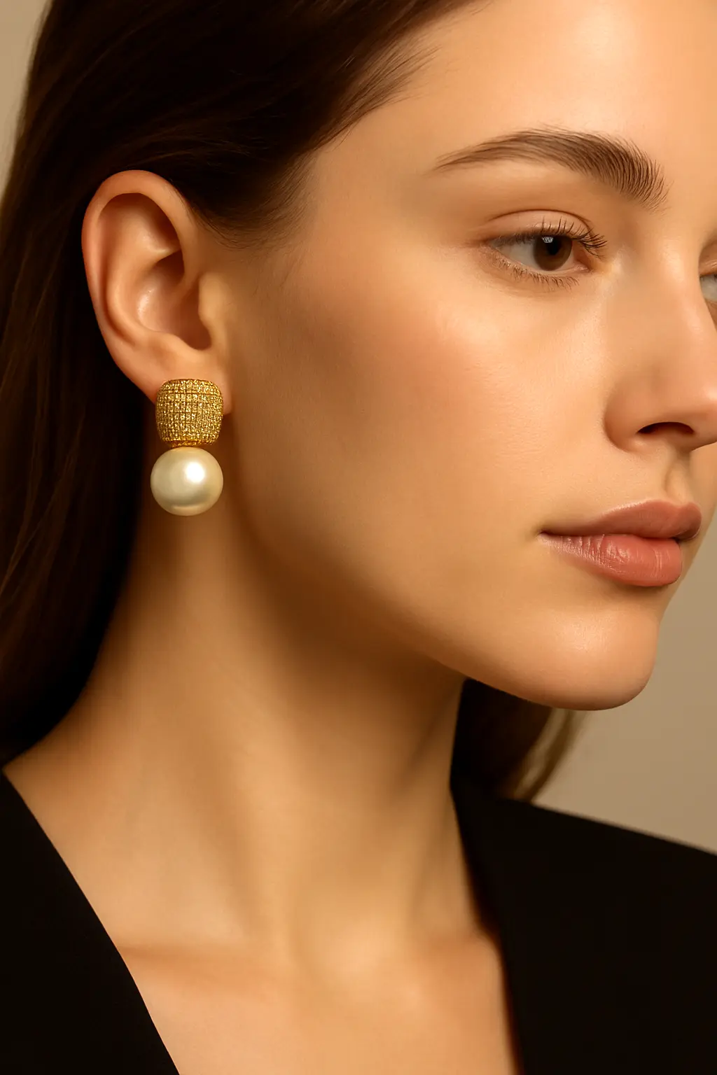 Elegant Gold Plated Pearl & Crystal Stud Earrings - Image 3